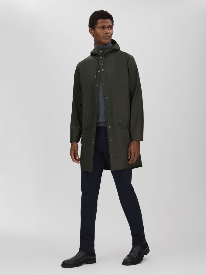 Rains Longline Hooded Raincoat in Dark Green (D45998) | €135