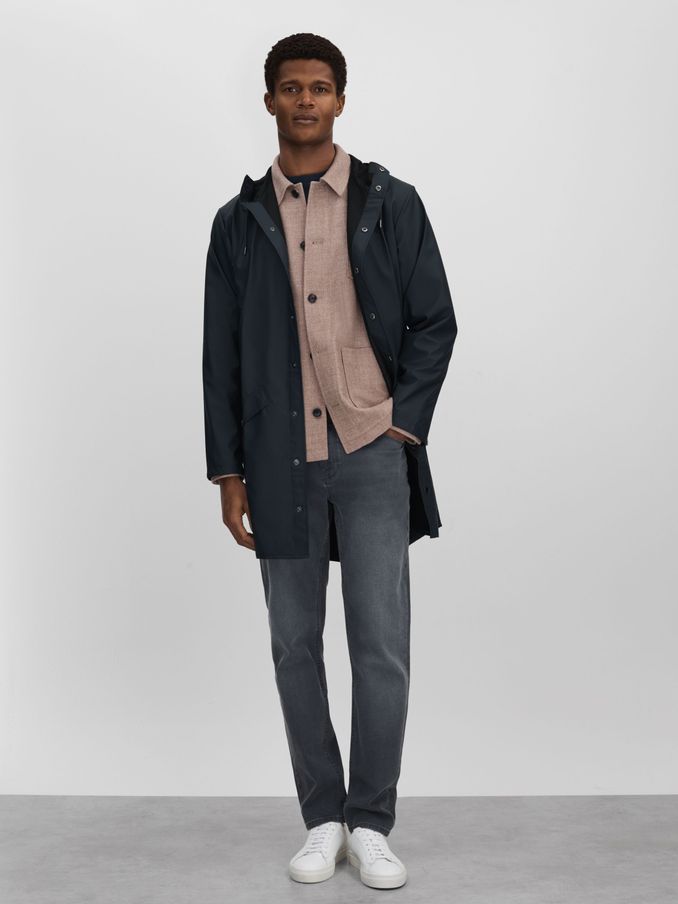 Rains Longline Hooded Raincoat in Navy (D46000) | $195