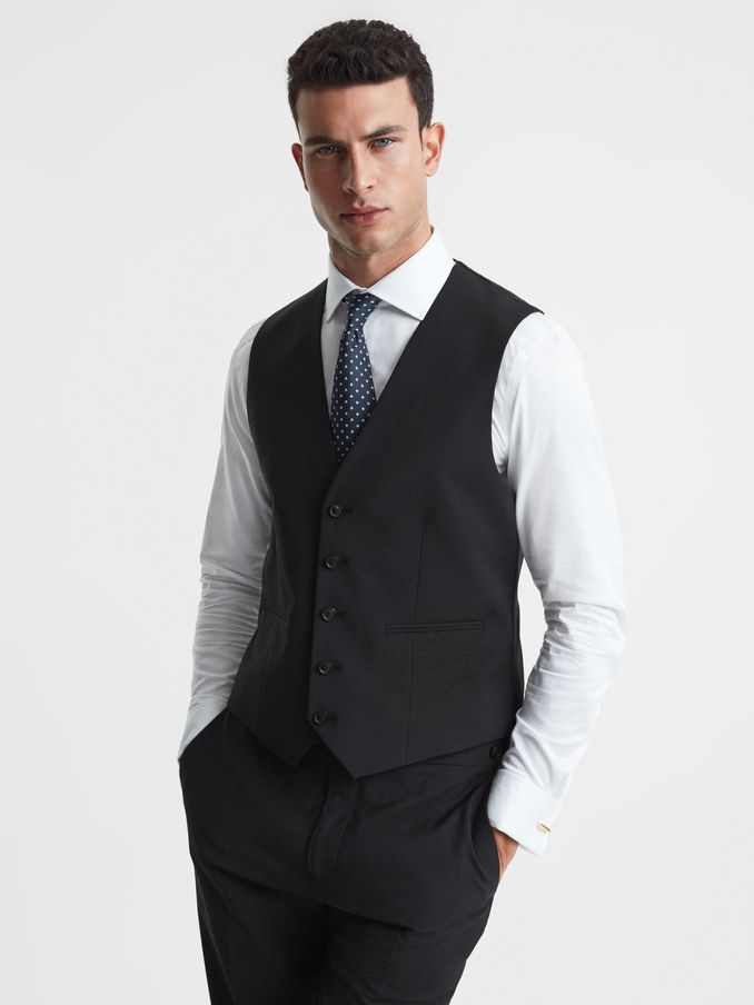 Modern Fit Wool Blend Waistcoat in Black (D46054) | €140