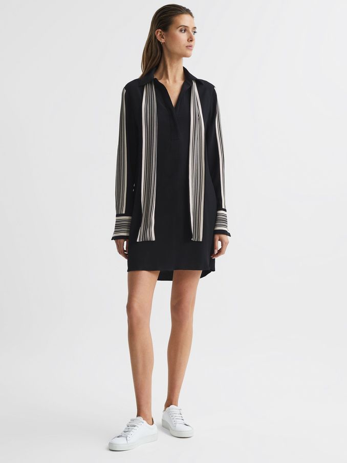 Side Stripe Mini Dress in Black (D46392) | $131
