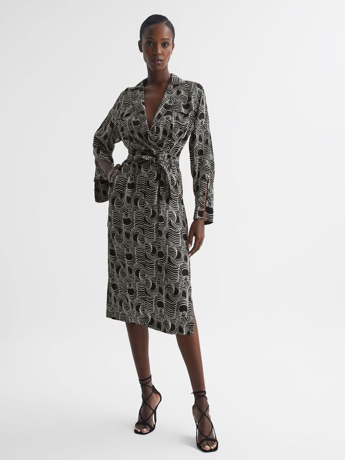 Swirl Print Midi Dress in Cream/Black (D48806) | €71