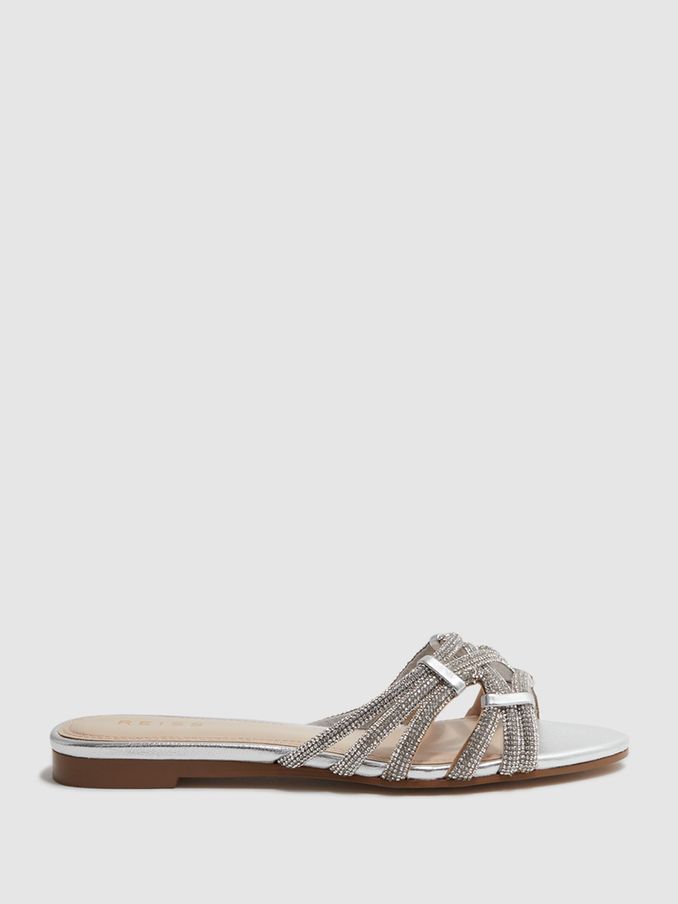 Embellished Flat Sandals in Silver (D49971) | €57