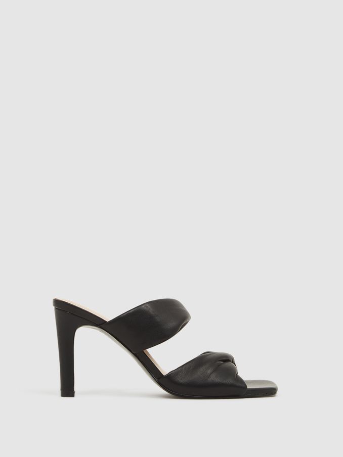 Slip on Leather Sandal Heels in Black (D49983) | AED945