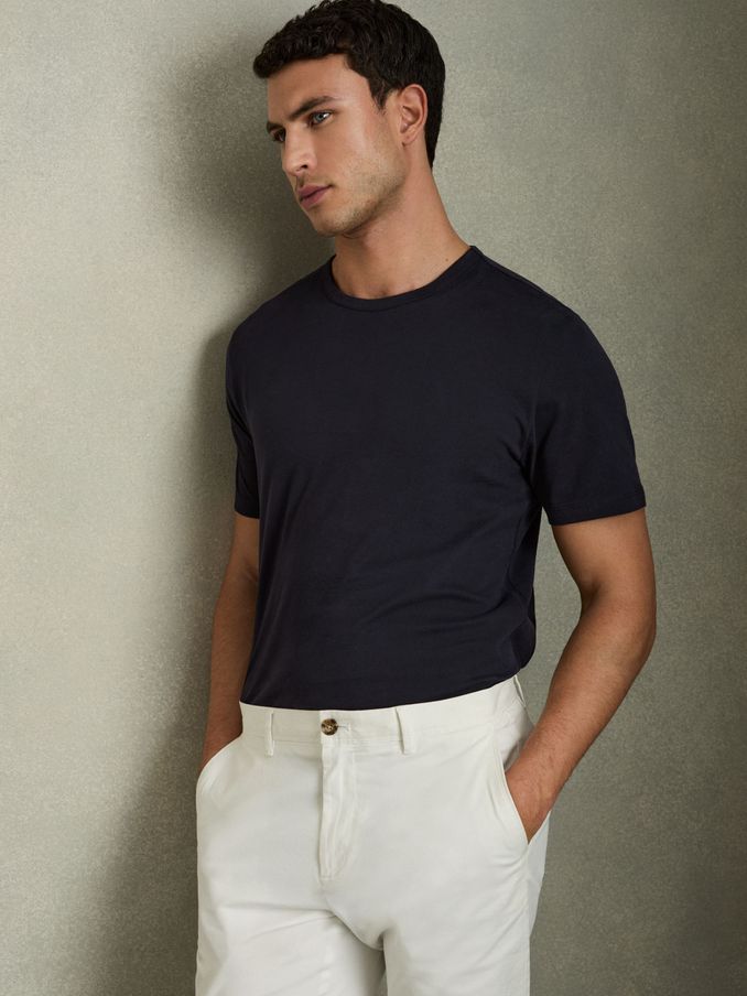 Cotton Crew Neck T-Shirt in Navy (D50929) | $70