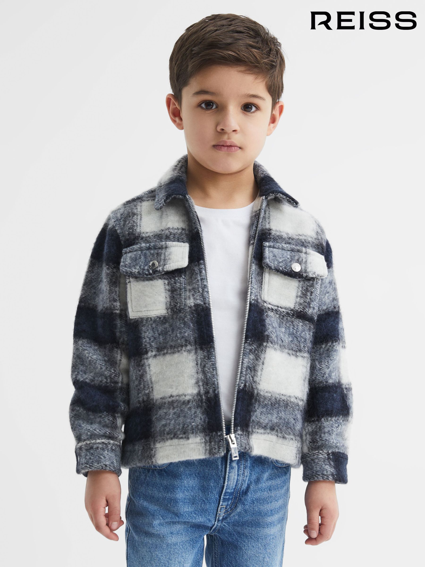 9-12 yrs Checked Zip Up Overshirt in Blue/White (D50943) | €28
