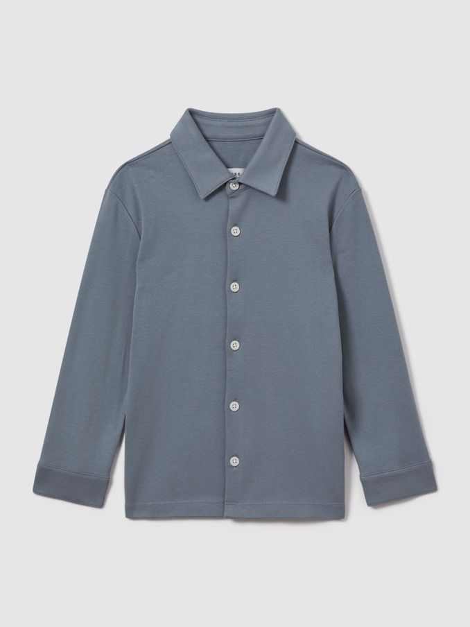9-13 yrs Cotton Button Through Shirt in Airforce Blue (D50951) | €18
