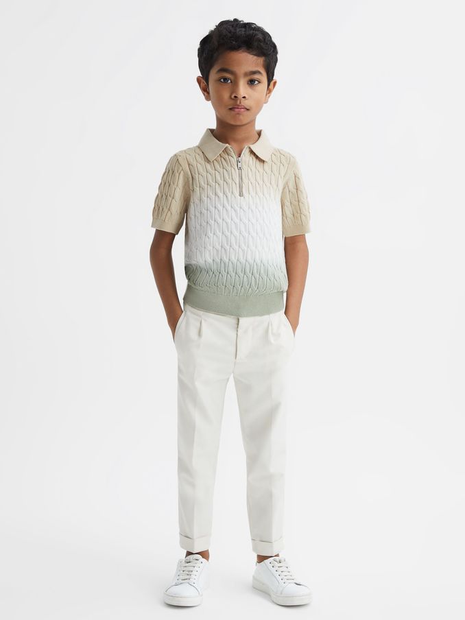 Ombre Half Zip Polo T-Shirt in Sage (D50967) | US$41
