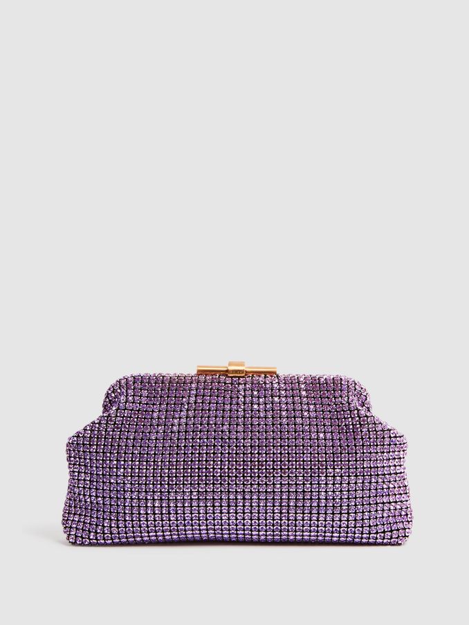 Embellished Clutch Bag in Mid Purple (D50981) | US$195