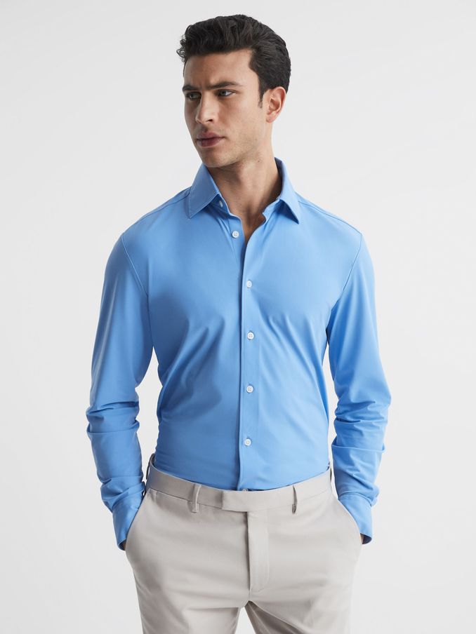 Regular Fit Travel Shirt in Soft Blue (D51011) | €92