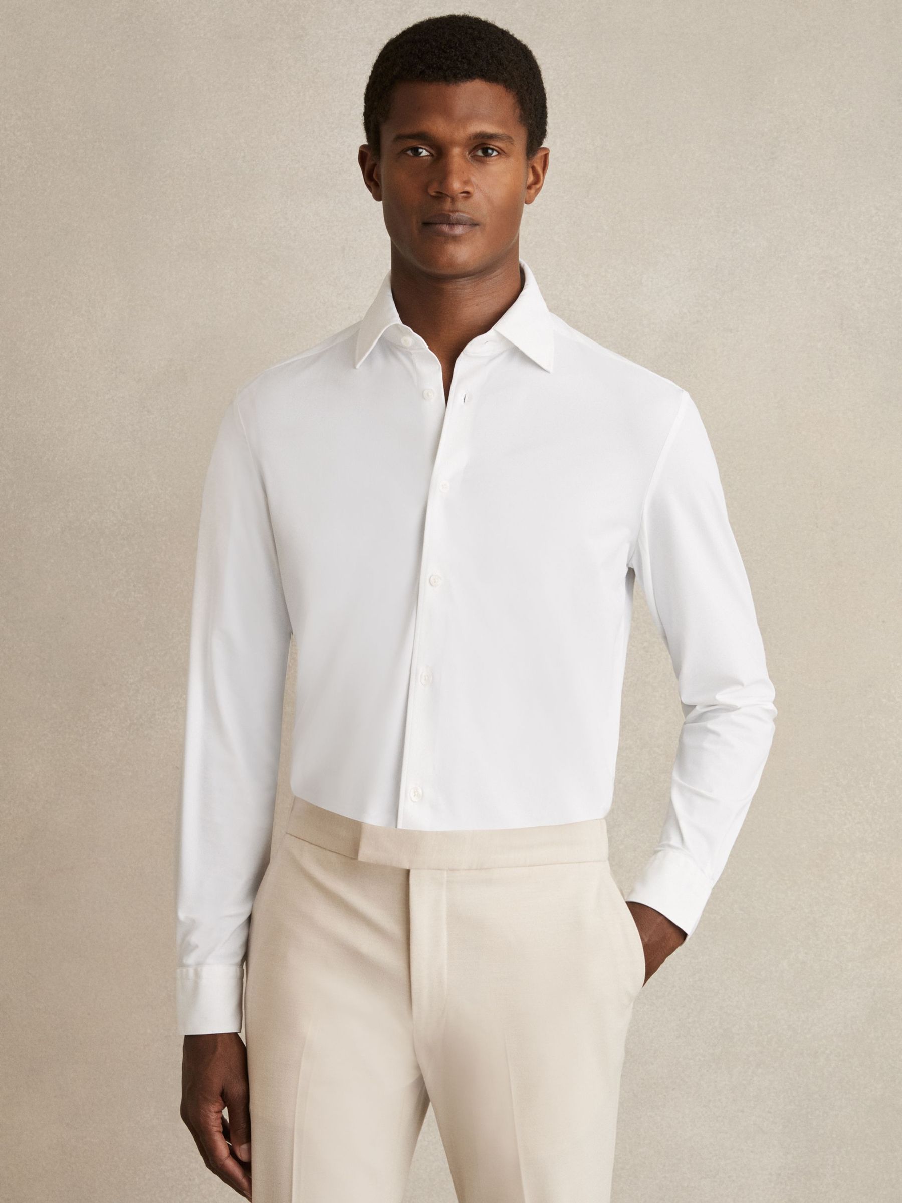 Regular Fit Travel Shirt in White (D51012) | US$210