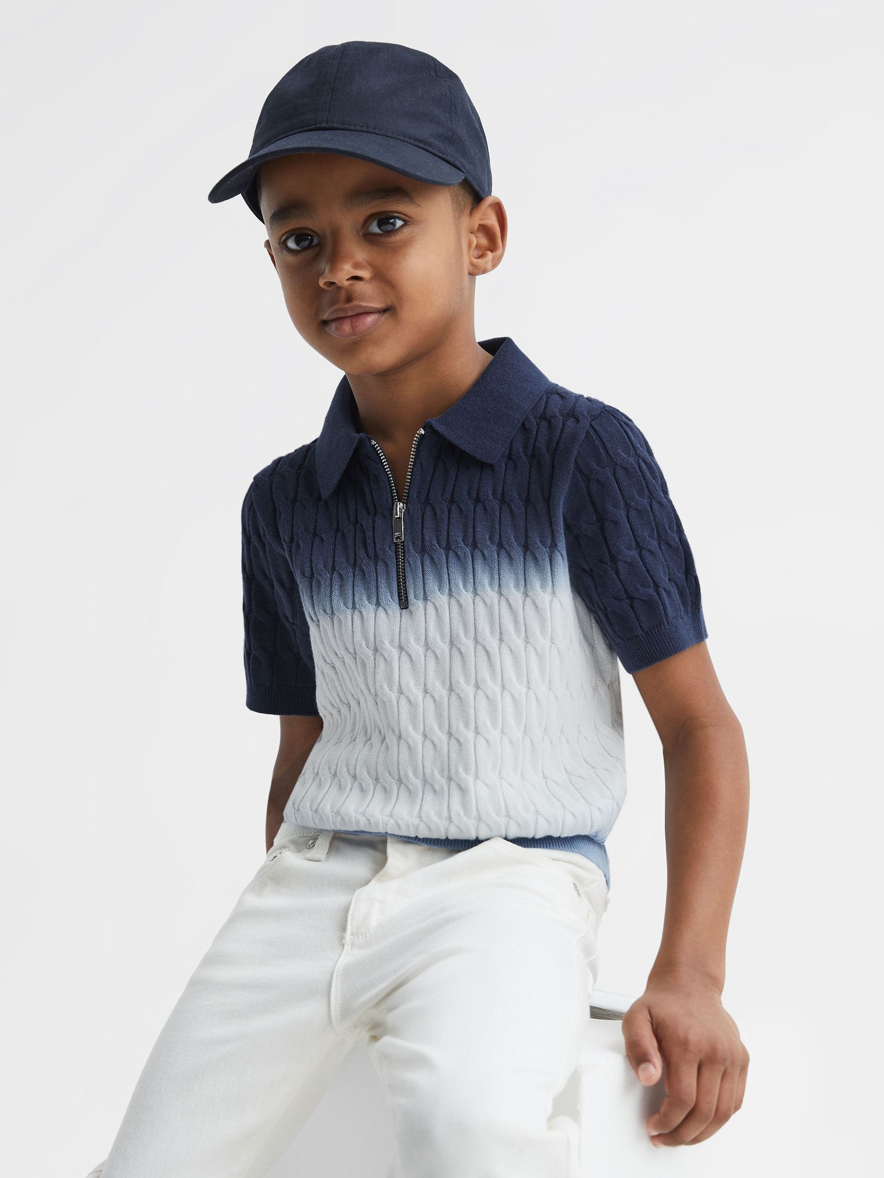 Junior Ombre Half Zip Polo T-Shirt in Blue (D51044) | US$23