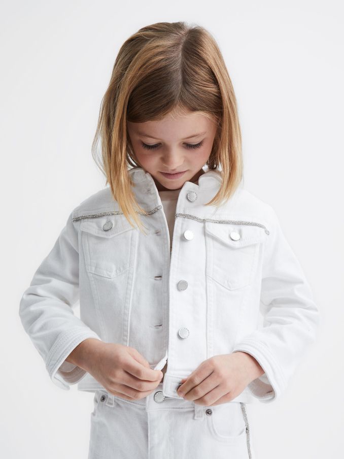 4-9 yrs Sparkle Stripe Denim Jacket in White (D51086) | AED112