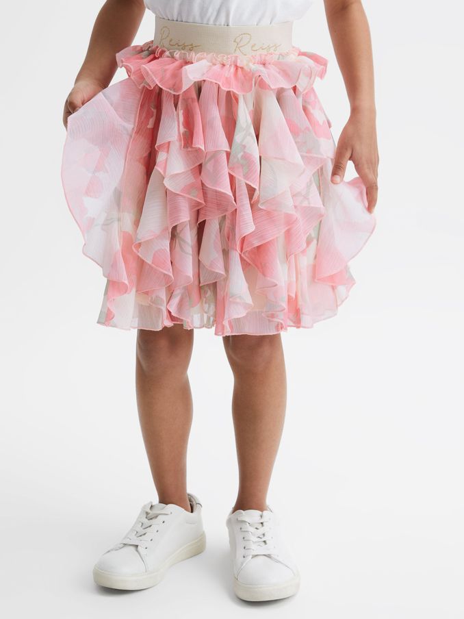 9-12 yrs Ruffle Printed Skirt in Pink Print (D54746) | AED168