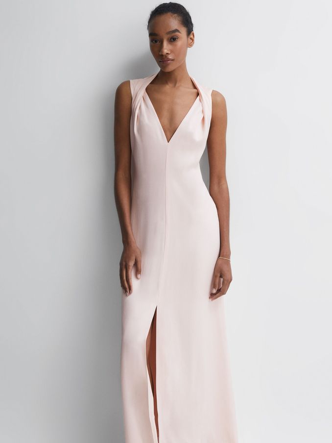 Bridesmaid Twist Detail Midi Dress in Nude (D54762) | US$162