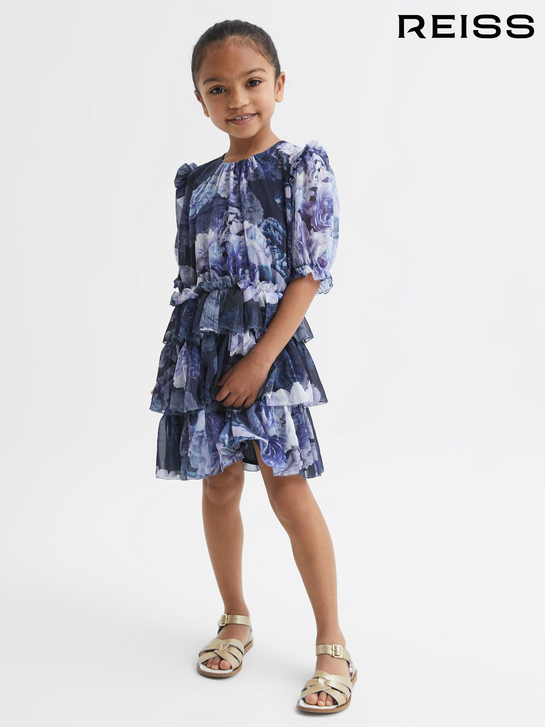 4-9 yrs Printed Tiered Dress in Blue Print (D54771) | €28