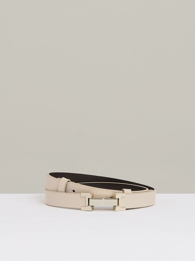 Leather Square Hinge Belt in Stone (D57926) | $125