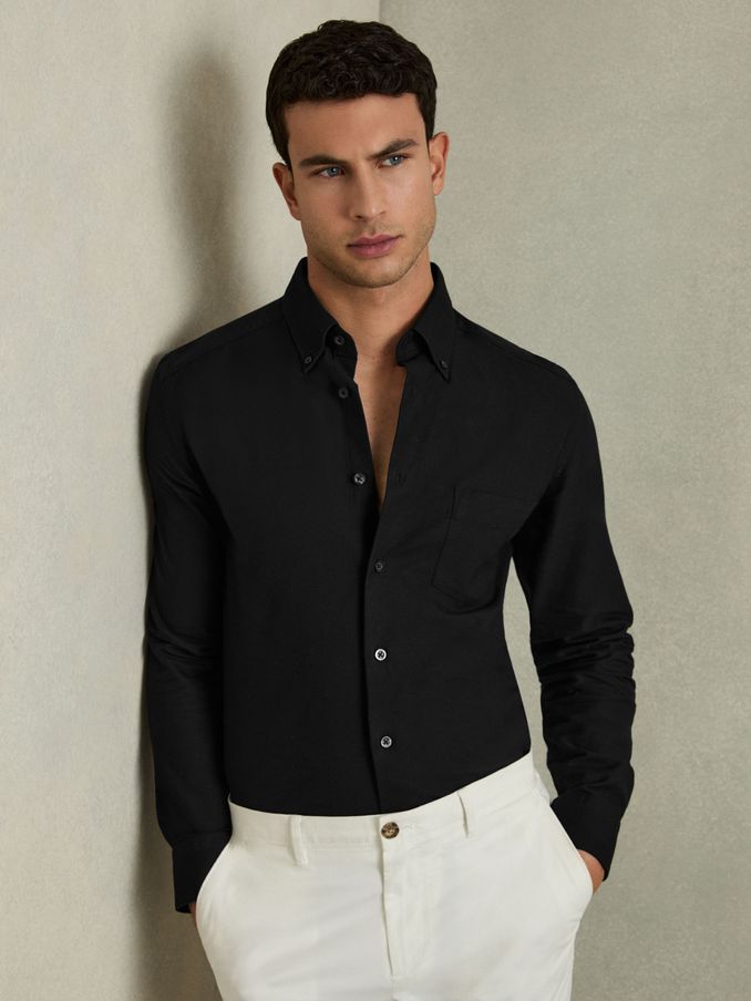 Slim-Fit Button-Down Collar Cotton Oxford Shirt in Black (D57995) | €95