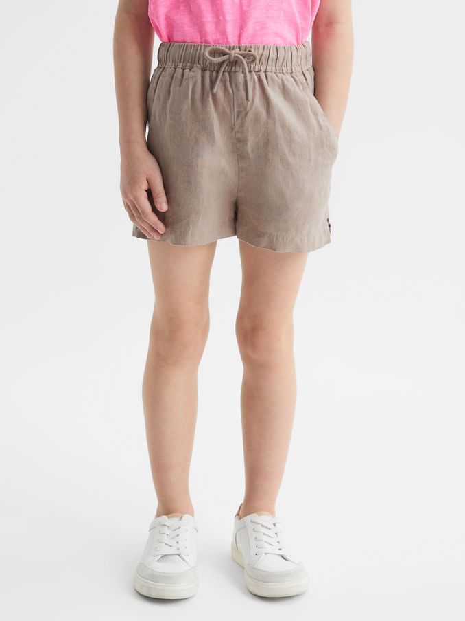 4-9 yrs Linen Drawstring Shorts in Mink (D62081) | US$25