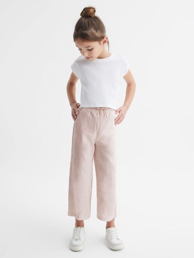 Senior Linen Drawstring Trousers in Soft Pink (D62082) | US$31