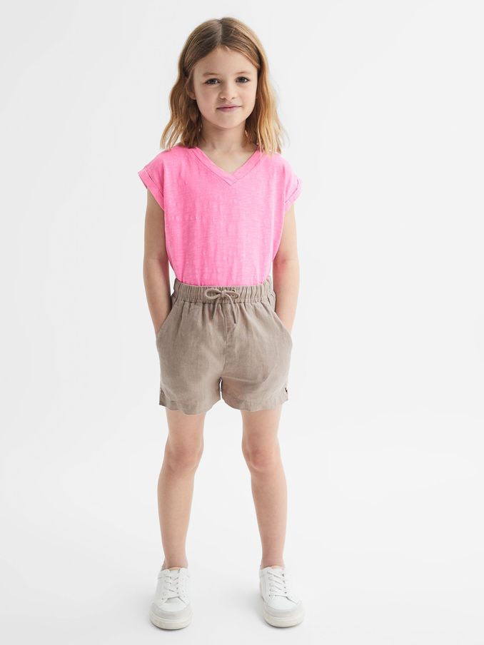 9-12 yrs Linen Drawstring Shorts in Mink (D62097) | US$24