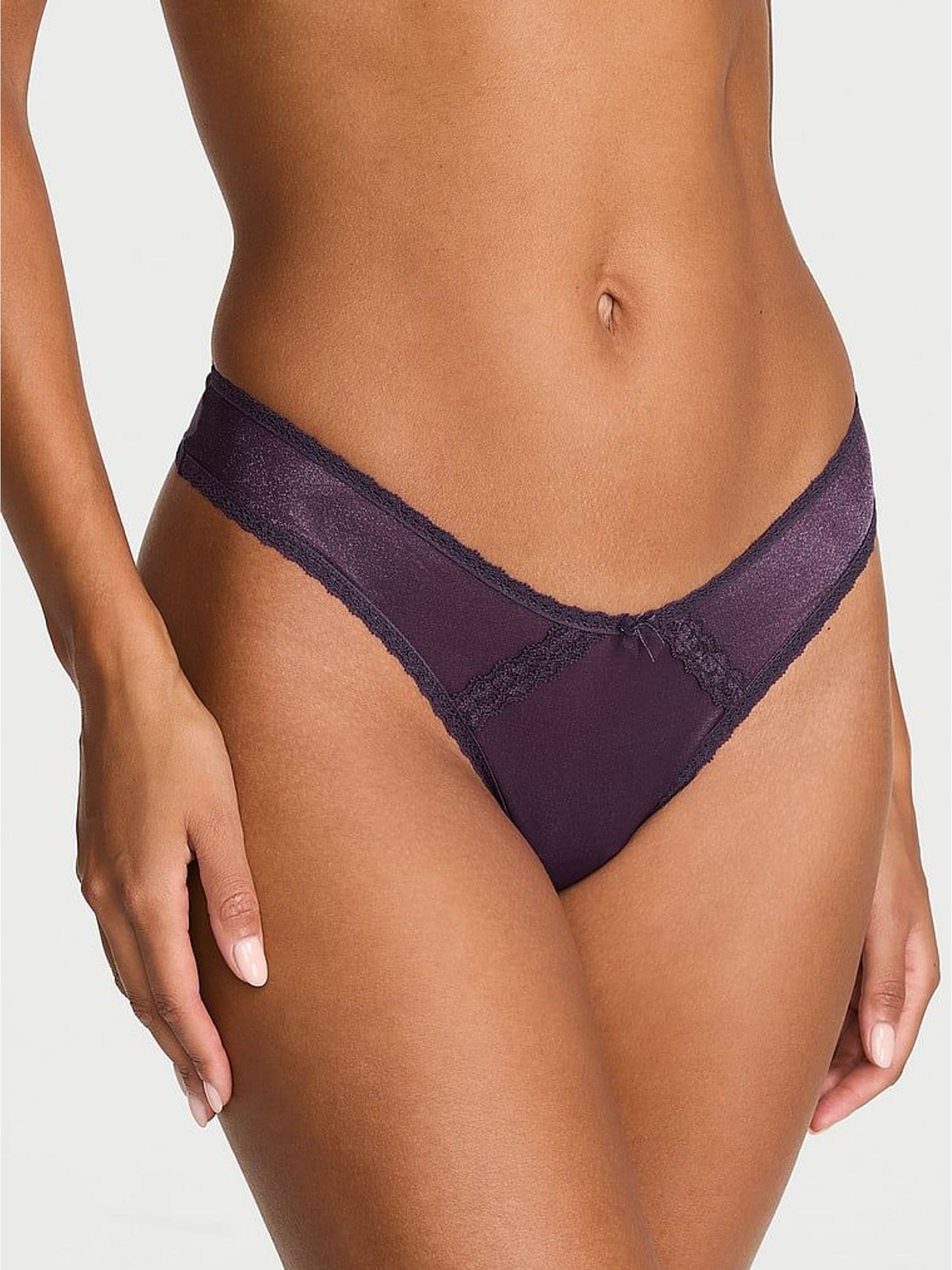 Shadow Purple - Thong Sheer Shimmer Lace Trim Knickers
