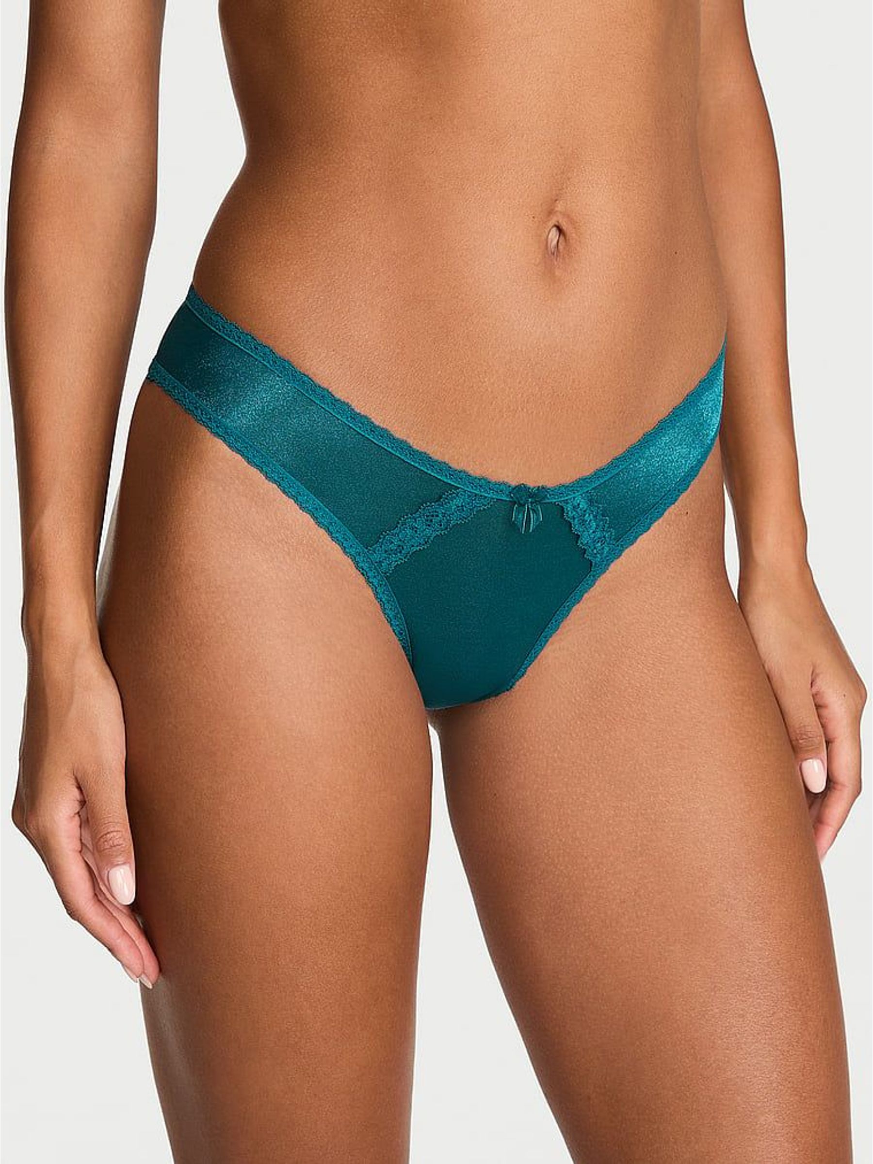 Aquarium Blue - Thong Sheer Shimmer Lace Trim Knickers