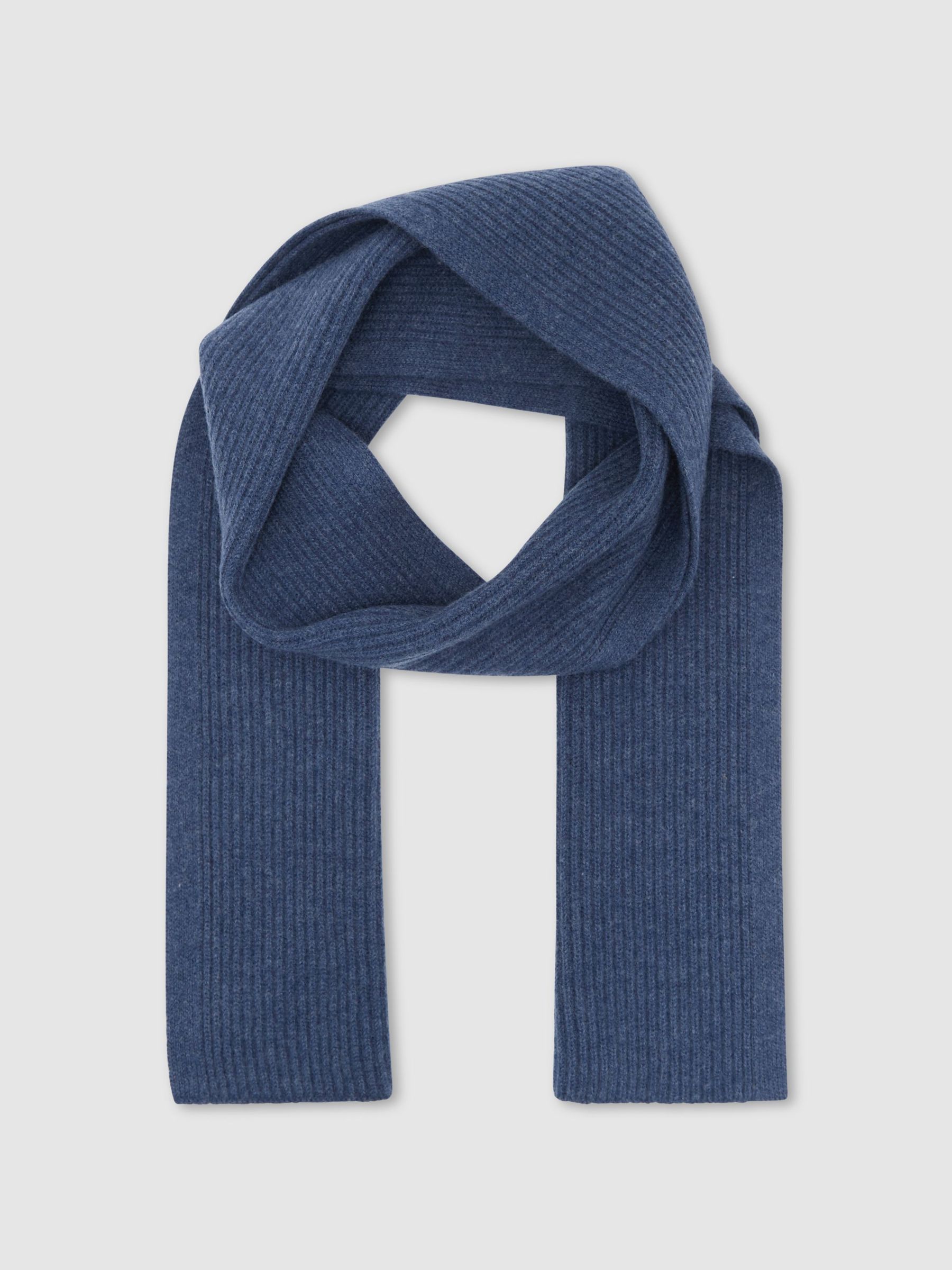 أزرق دنيم - Regular Merino Wool Rib-knit Scarf