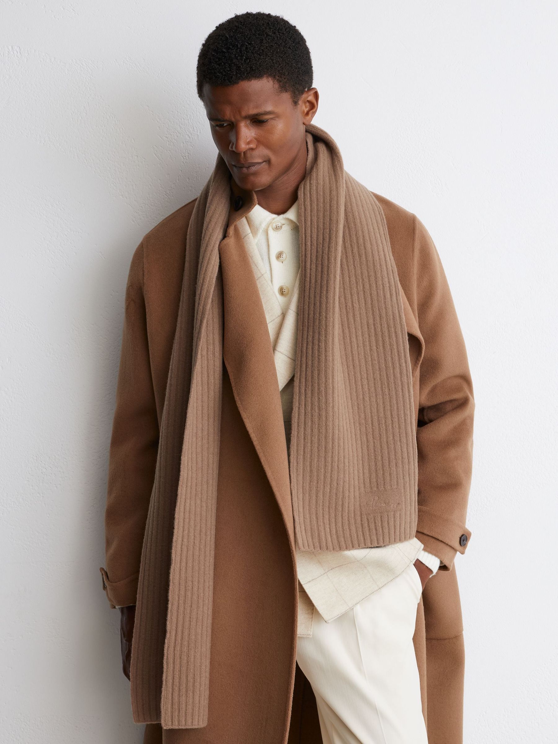 Kamel - Regular Merino Wool Wide-rib Knitted Scarf