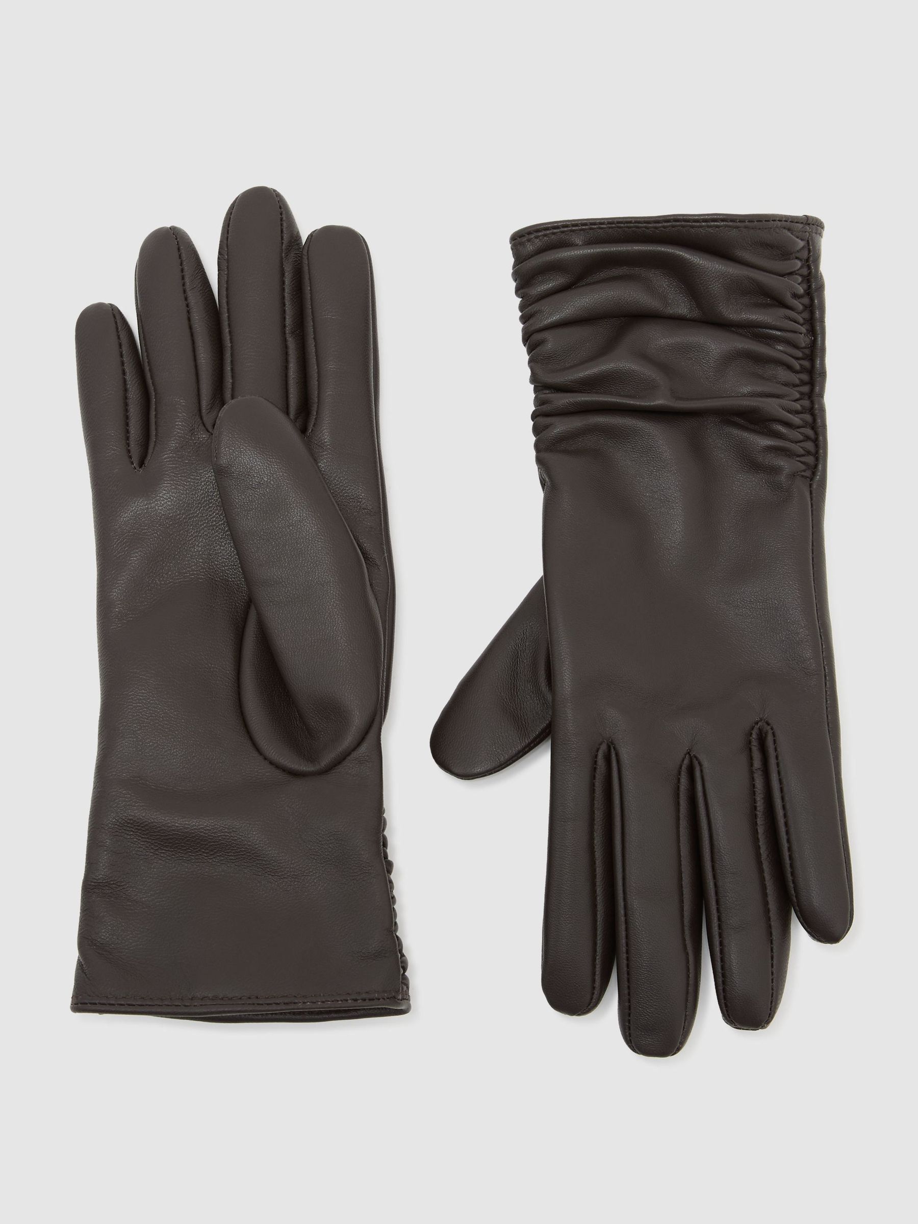 Chocolate - Leather Ruched Gloves