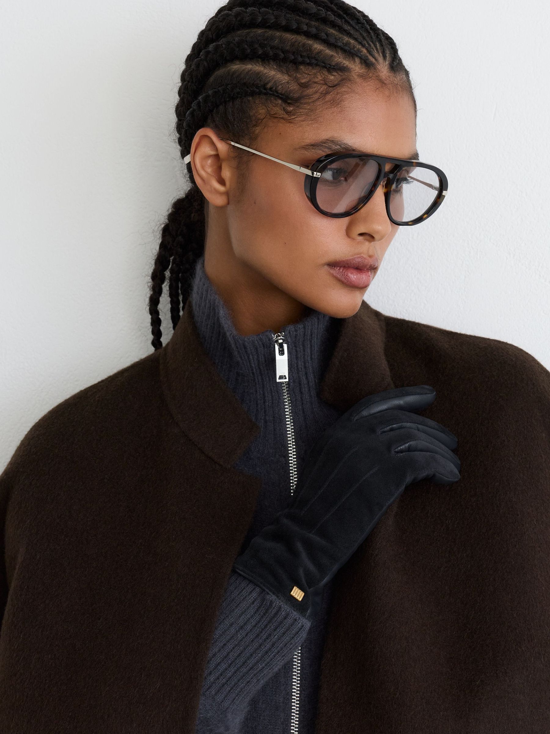 Tmavomodrá - Leather And Suede Gloves