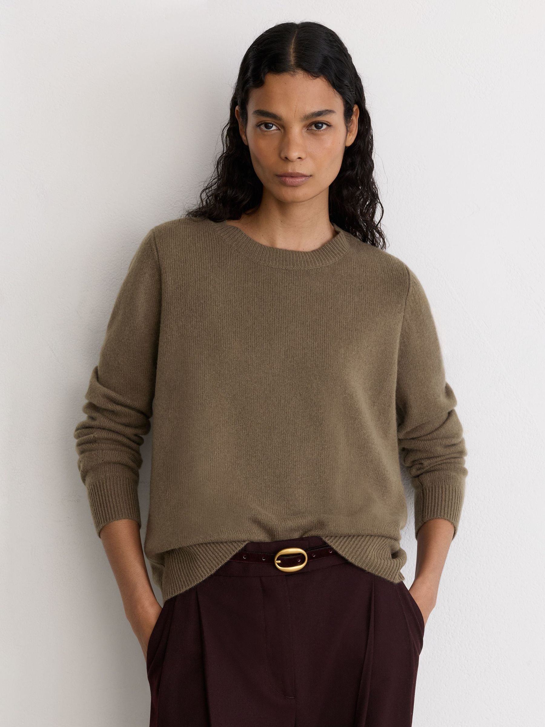 Khaki Grön - 100% Cashmere Crew-neck Jumper