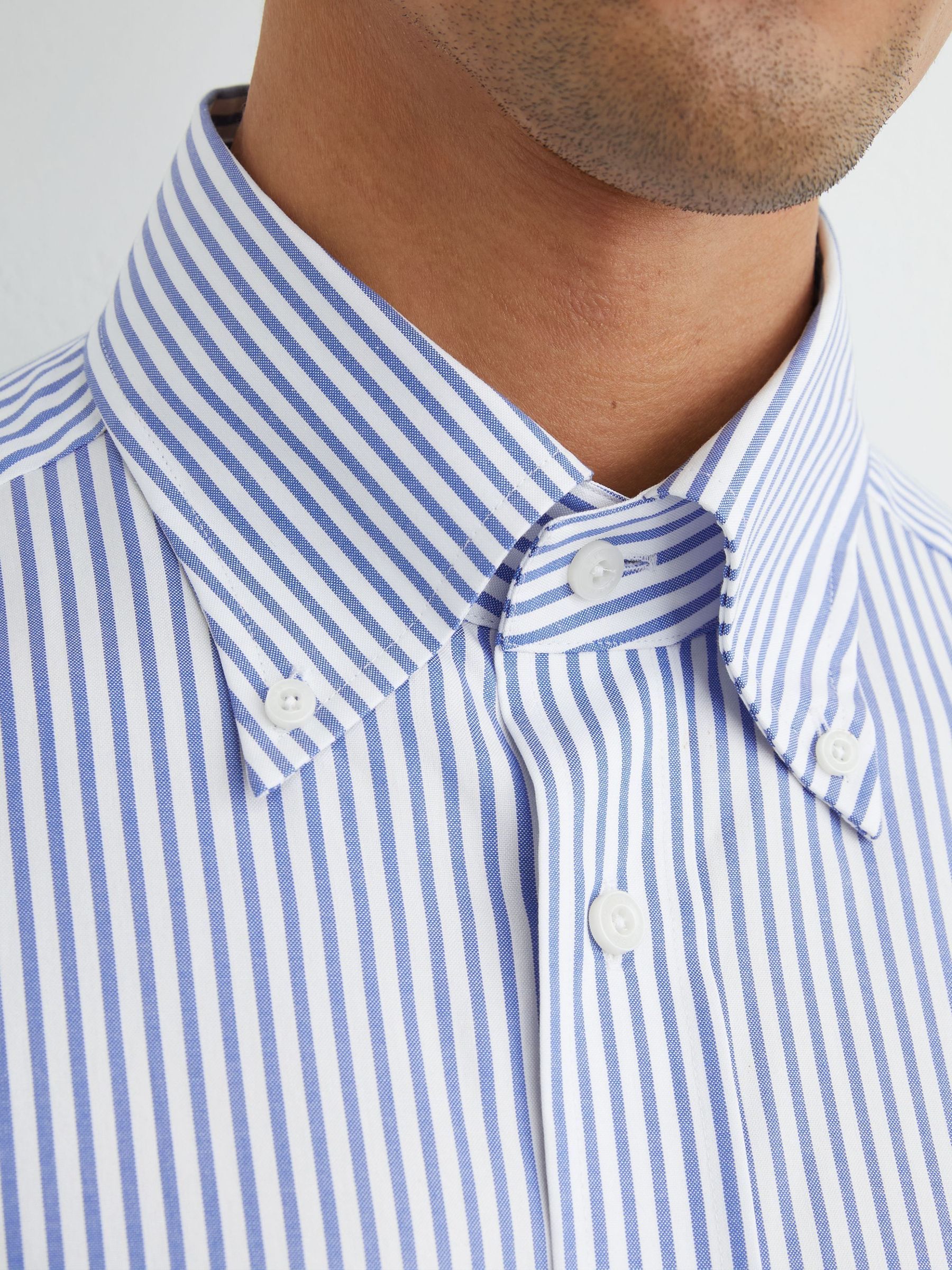 White/Blue Stripe - Regular Cotton Striped Button-down Shirt Regular-fit