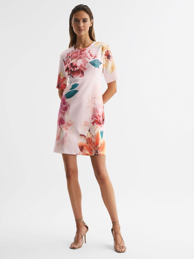 Floral Printed Mini Shift Dress in Pink (D65868) | CA$87
