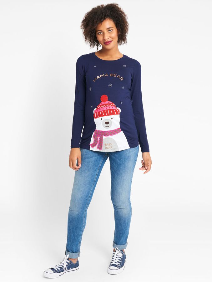 Navy Mama Bear Christmas Maternity Top (D66866) | $15
