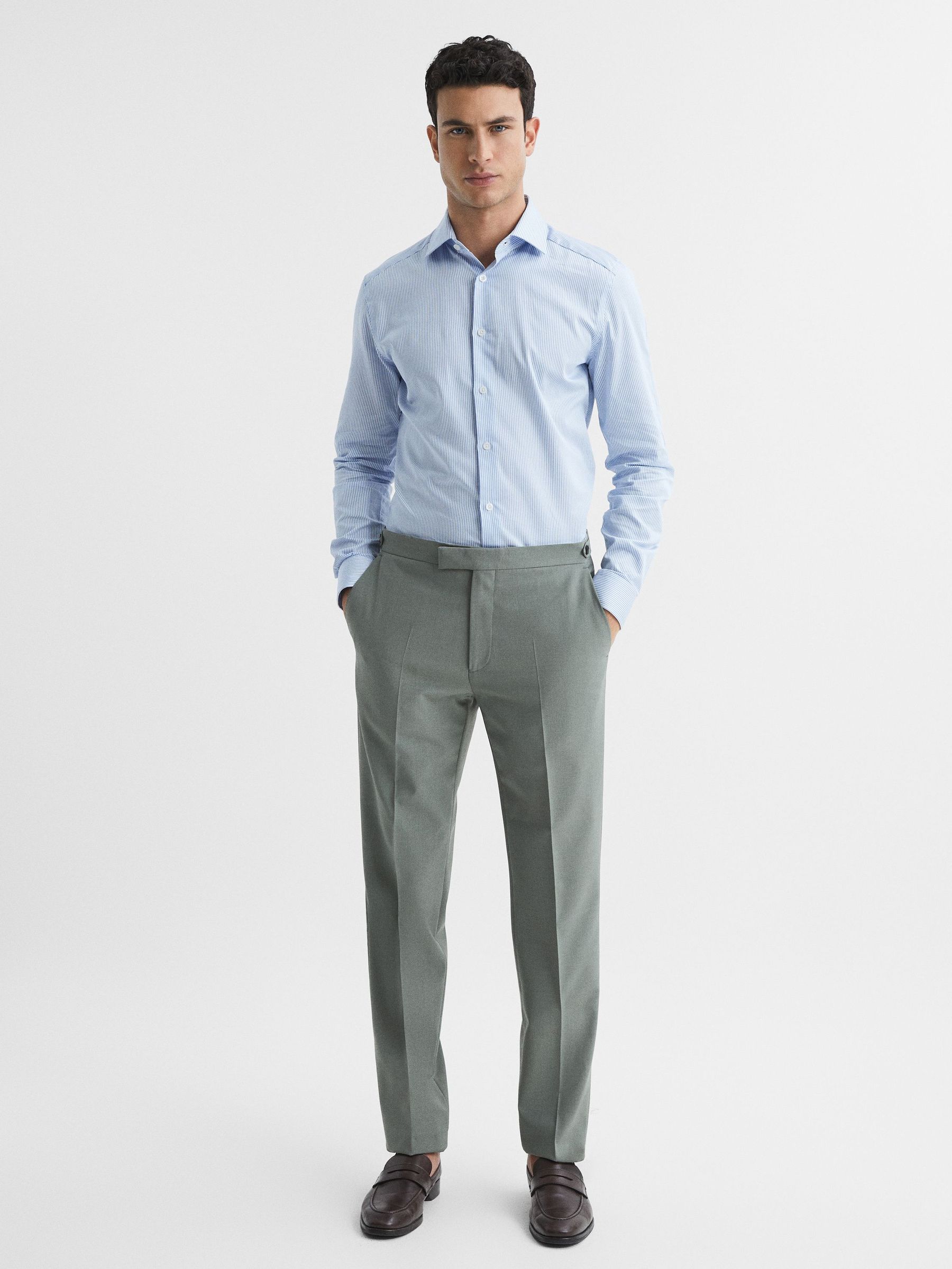 Slim Fit Wool Blend Trousers in Sage (D67246) | KWD60