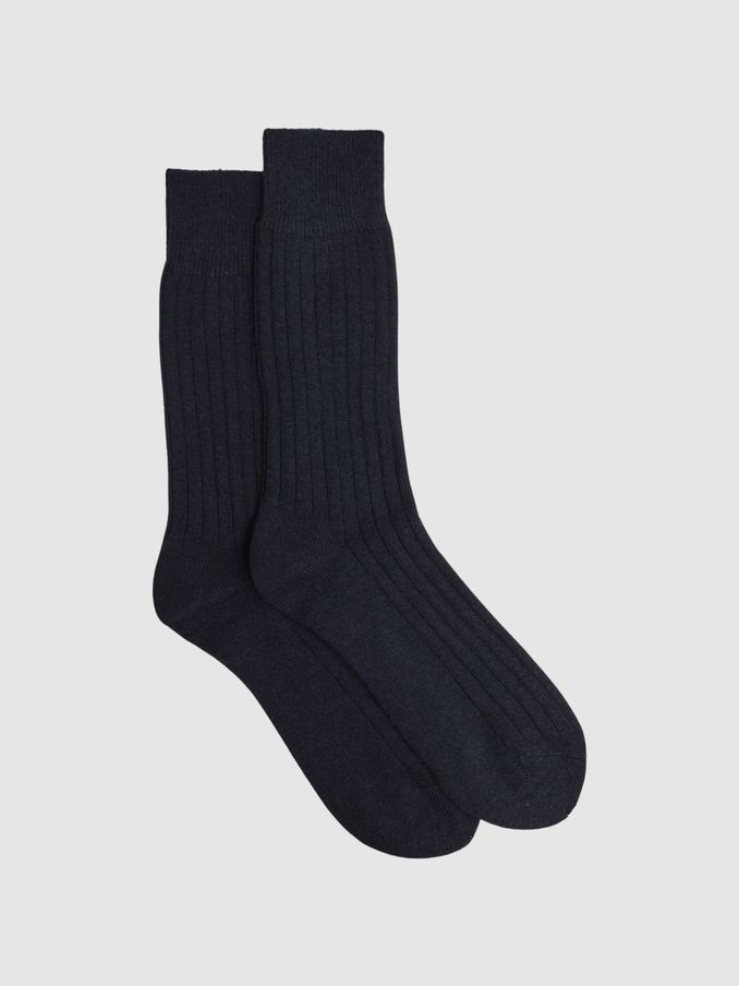 Wool-Cashmere Blend Ribbed Socks in Navy (D68928) | €20