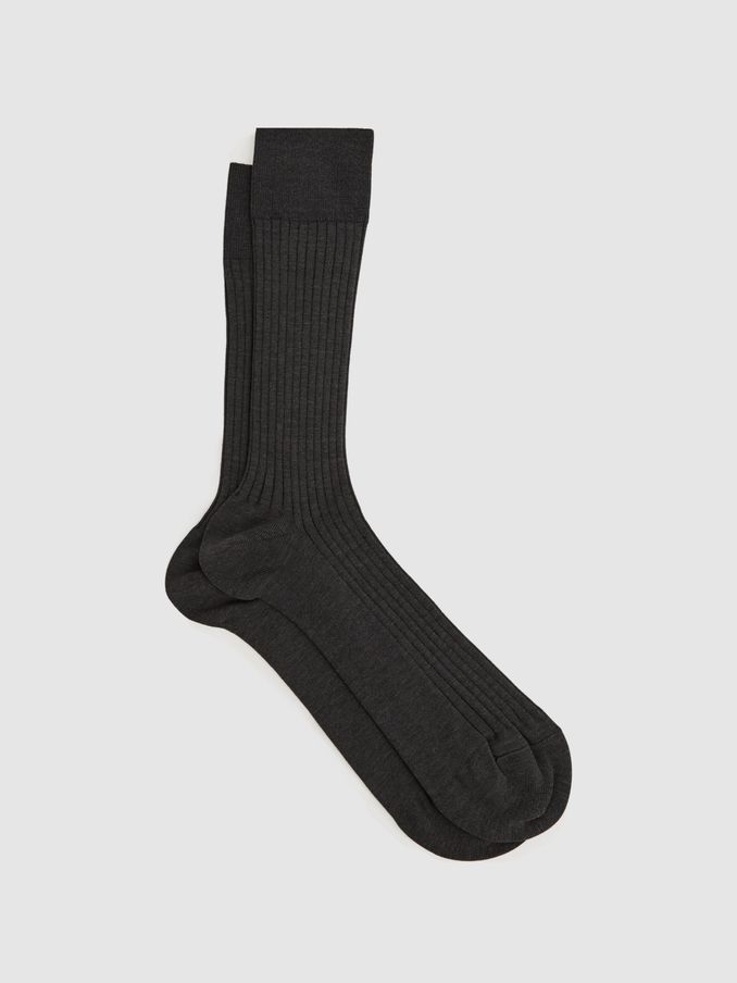 Ribbed Mercerised Cotton Blend Sock in Mid Grey (D68931) | US$20
