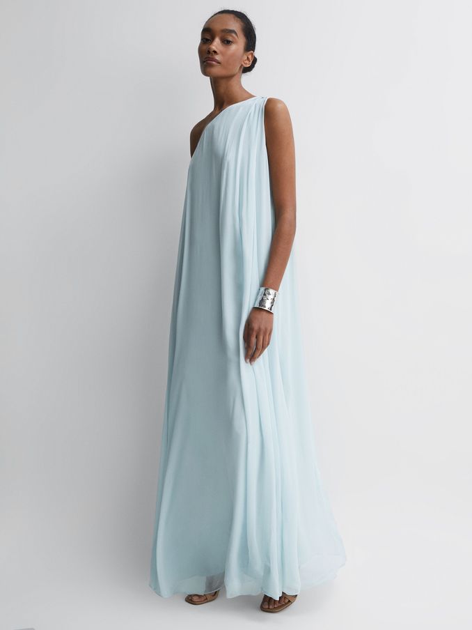 One Shoulder Maxi Dress in Green (D68990) | US$116