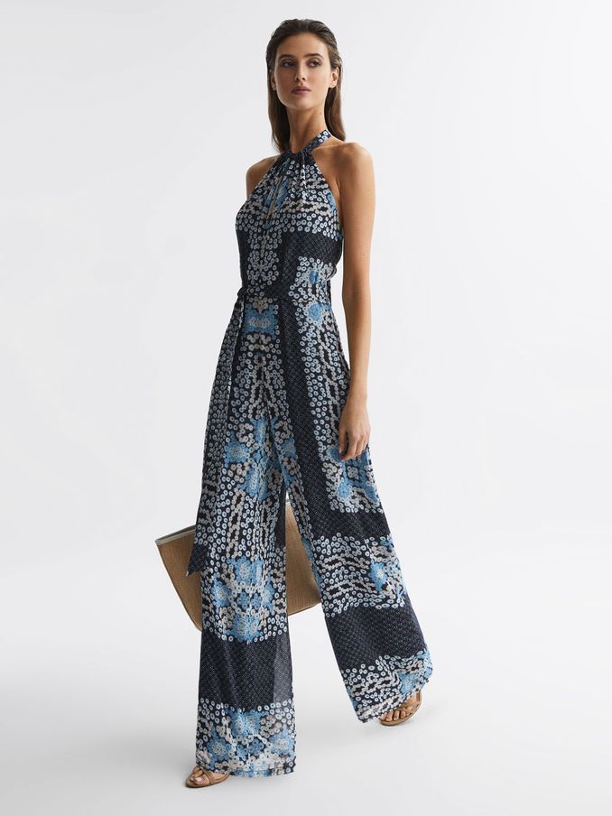 Floral Print Wide Leg Jumpsuit in Navy (D70162) | €101