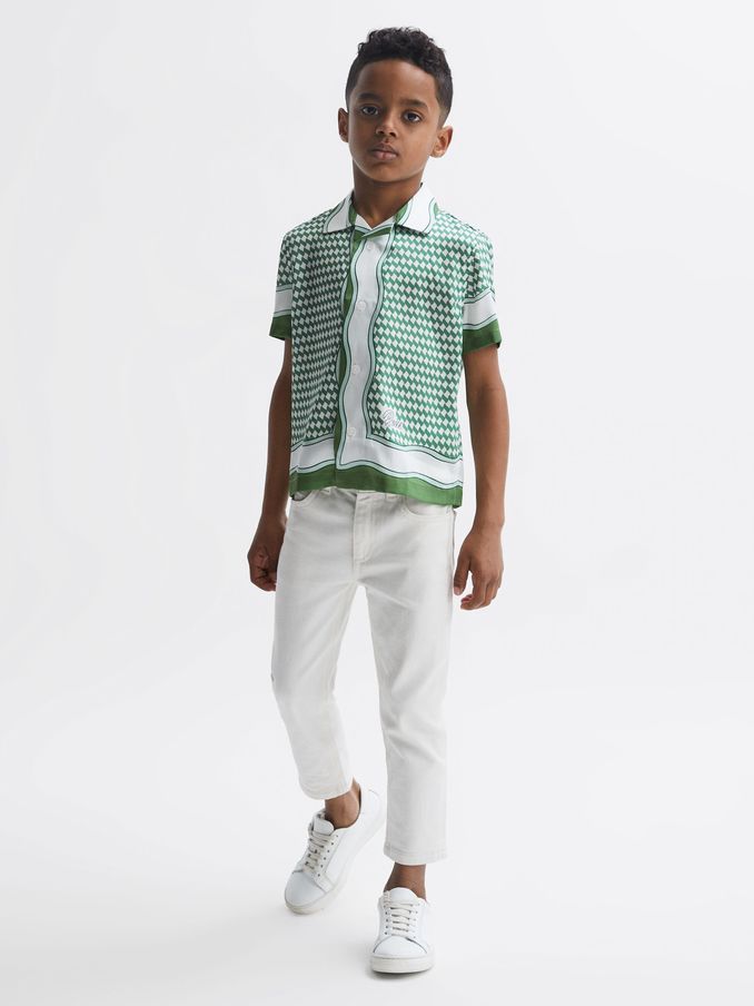 9-12 yrs Printed Cuban Collar Short Sleeve Shirt in Green (D70189) | €70