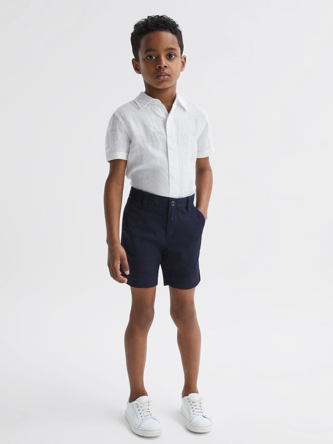 9-13 yrs Short Sleeve Linen Shirt in White (D70199) | US$60