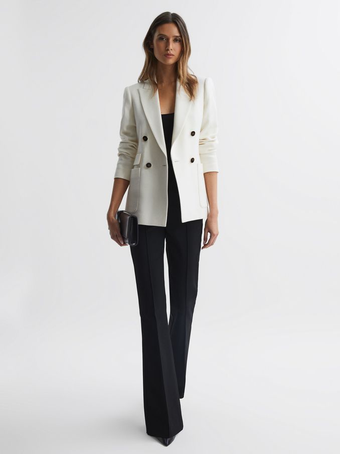 Double Breasted Twill Blazer in White (D72423) | US$217
