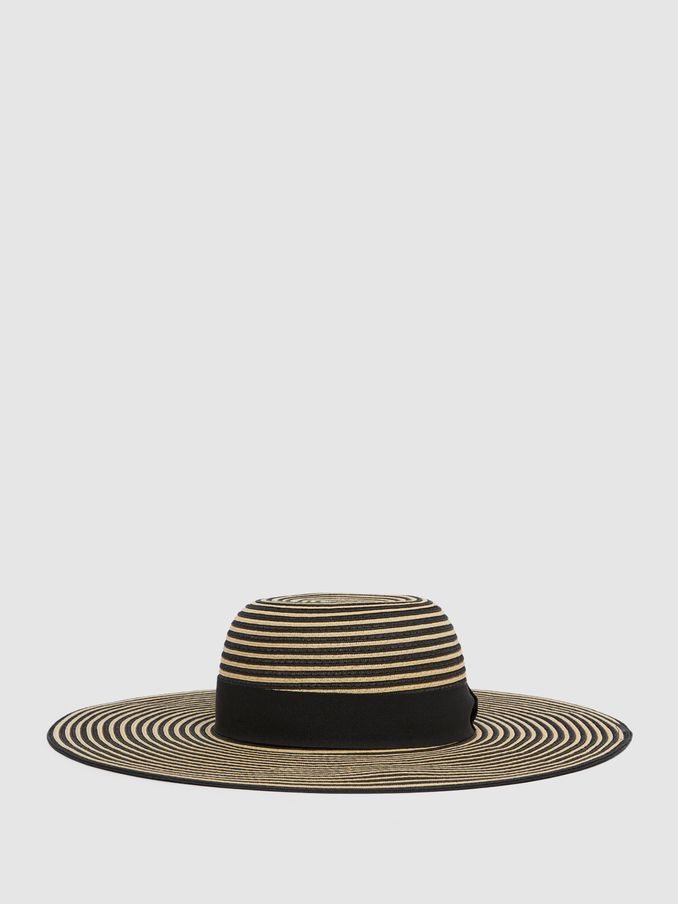 Paper Straw Wide Brim Hat in Black/Neutral (D74468) | CA$150