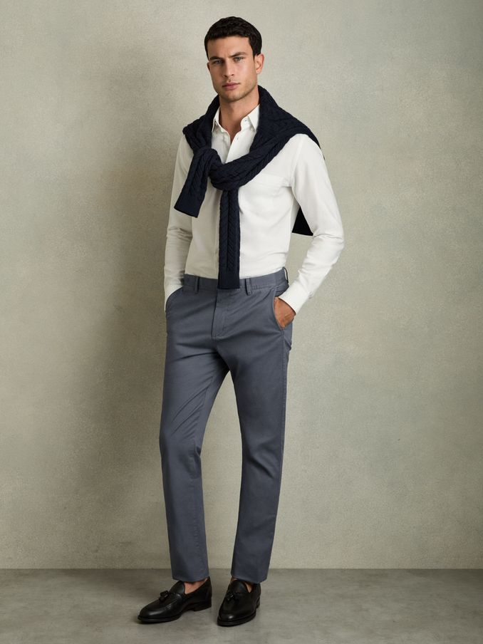 Slim-fit katoenen Blend met wassing in Blauwe Airforce (D74486) | € 53