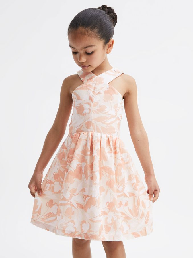 Floral Print Halter Neck Dress in Pink Print (D74789) | €41