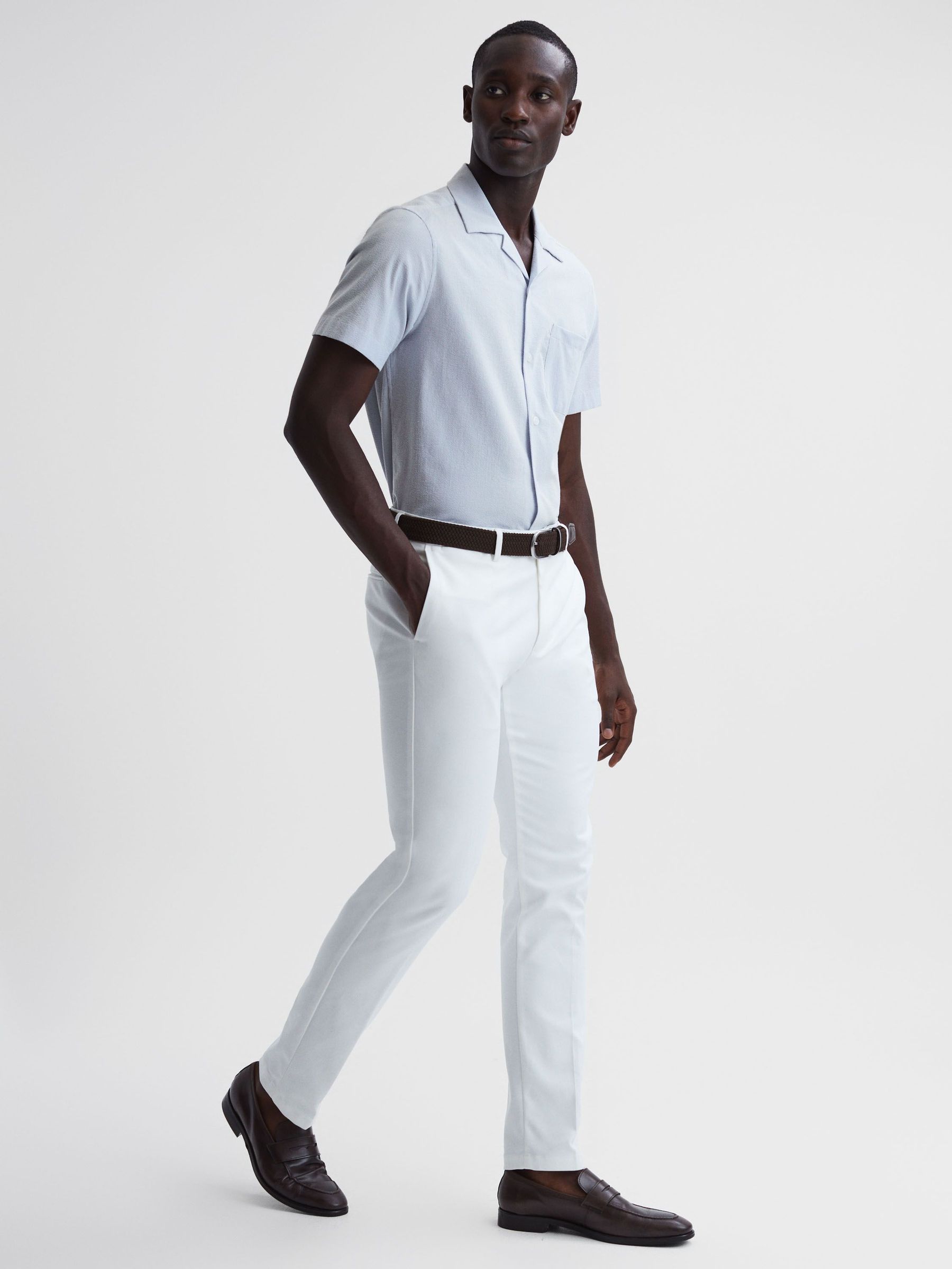 Cuban Collar Striped Short Sleeve Shirt in Blue/White (D78227) | €41