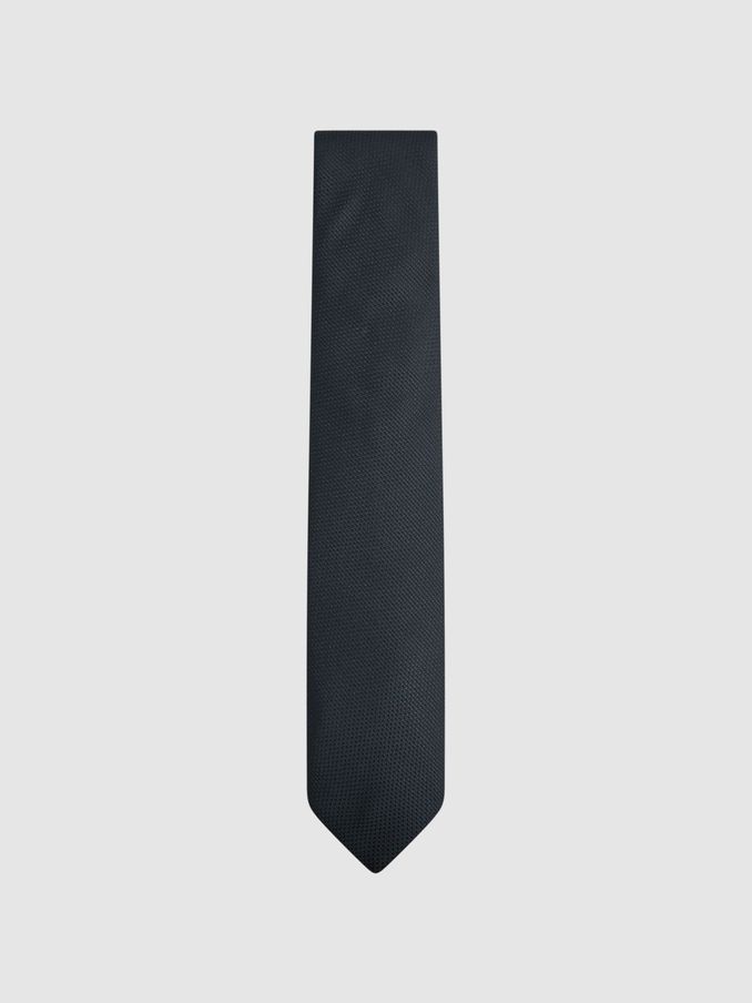 Textured Silk Blend Tie in Navy (D79038) | US$75