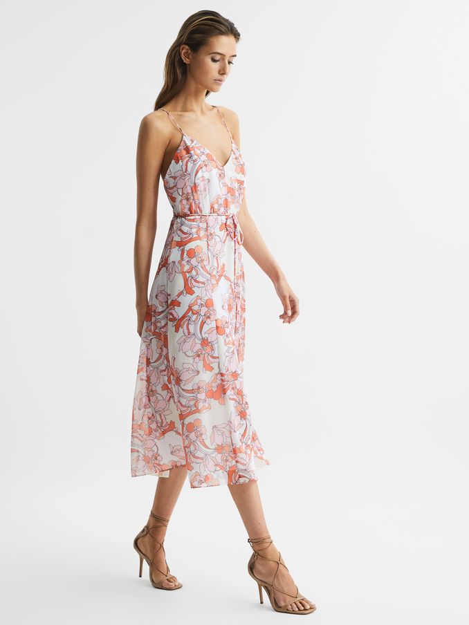 Floral Printed Midi Dress in Pale Pink (D84711) | US$78