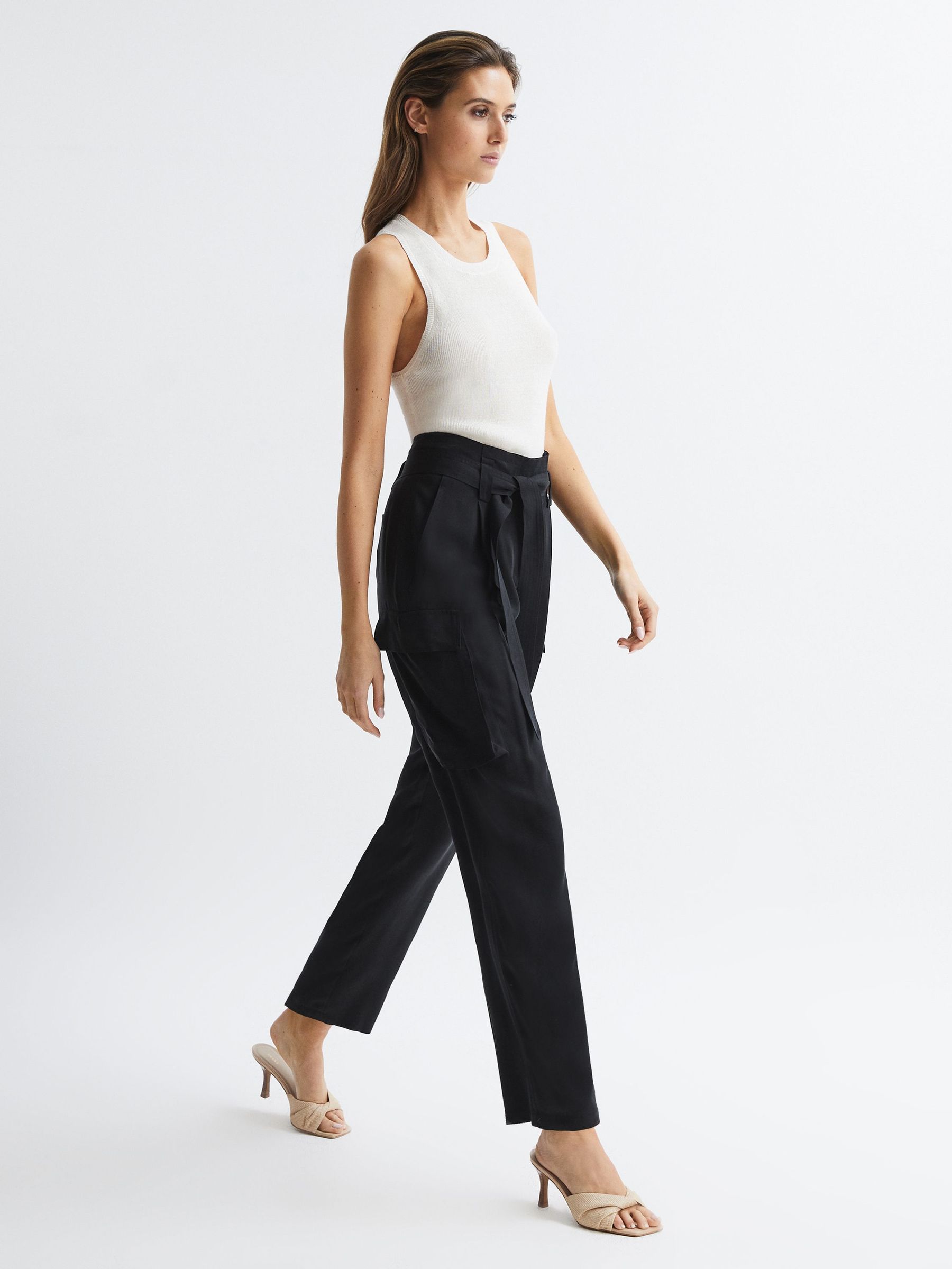 High Rise Straight Leg Utility Trousers in Black (D84713) | US$84