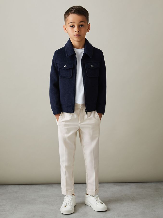 3-9 yrs Relaxed Elasticated Trousers with Turn-Ups in Ecru (D85489) | AED56